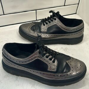 Doc Marten’s Black Metallic Floyd Brogues Loafer Shoes Leather Wing Tip Lug Sole